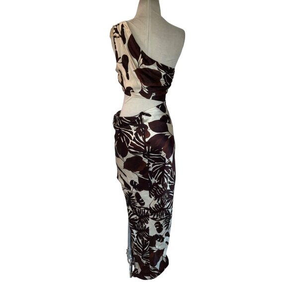 NICHOLAS Raya One Shoulder Asymmetrical Gown in Dark Chocolate Segovia Print 2 - Picture 7 of 16